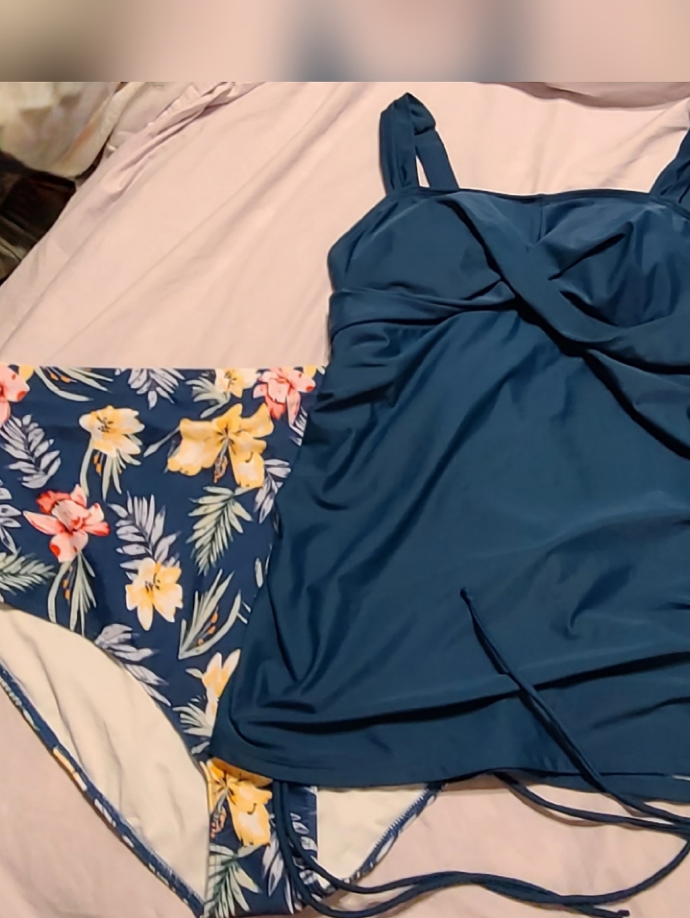 Bloomchic Teal Floral Two-Piece Tankini Swimsuit
